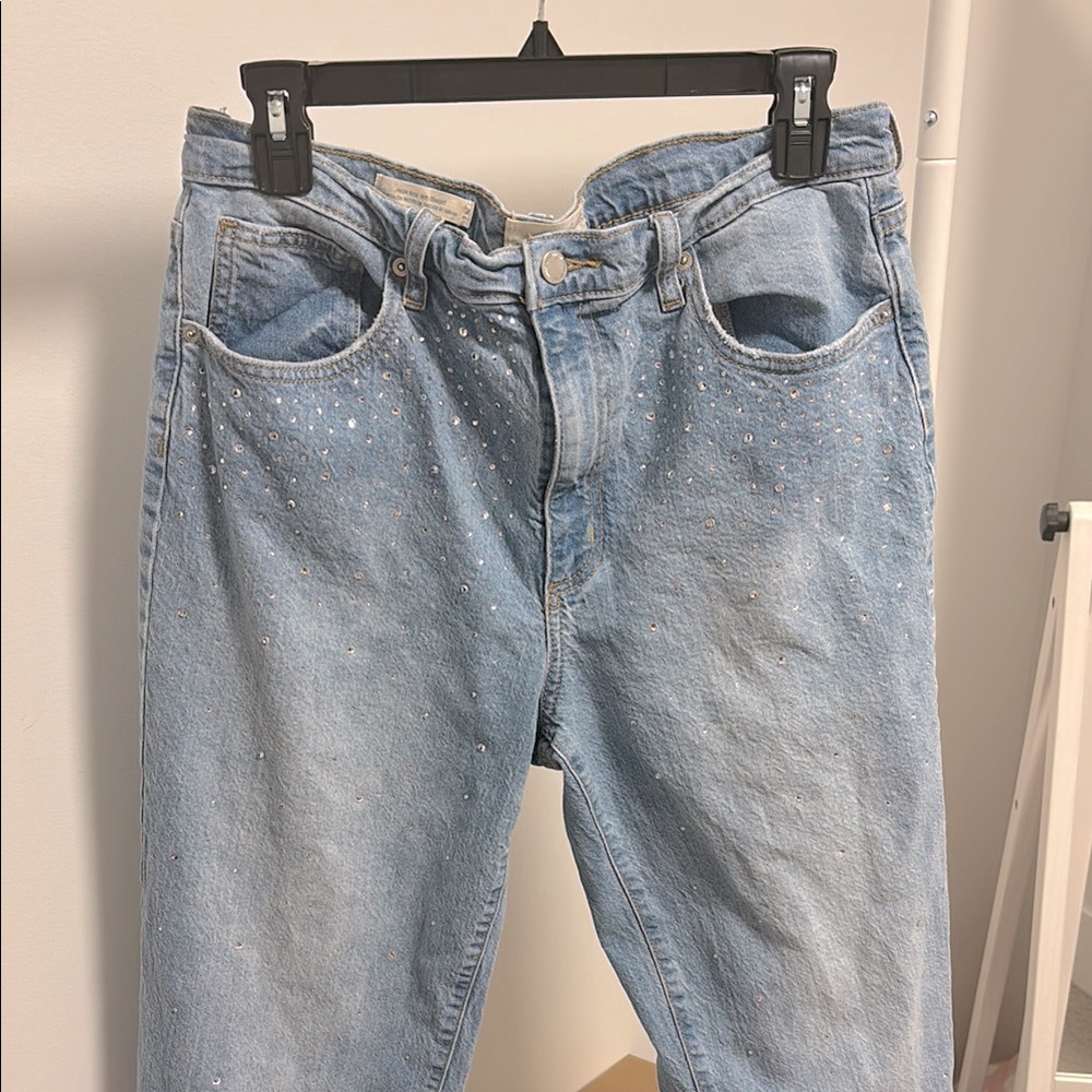 Women's Blue Jeans with Rhinestone Detailing